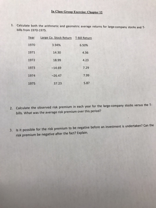  Calculate both the arithmetic and geometric average returns for large-company stocks