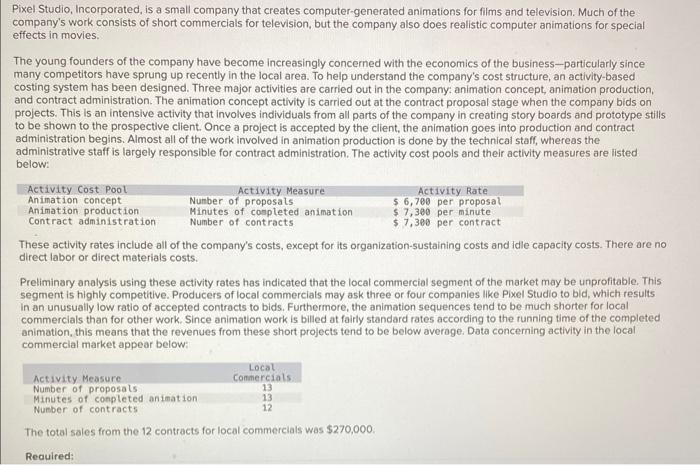 Need help Pixel Studio, Incorporated, is a small company that creates computer-generated
