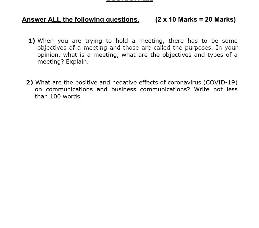  Answer ALL the following questions. (2 x 10 Marks = 20