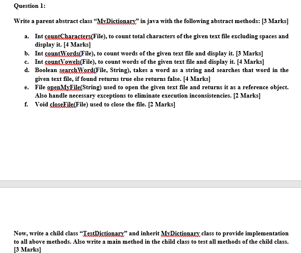 Question 1: a. Write a parent abstract class "MxDictionary" in java