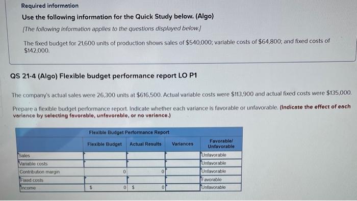  Required information Use the following information for the Quick Study below.