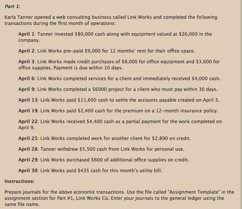 Part 1: Karla Tanner opened a web consulting business called Link