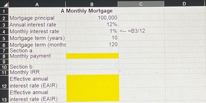 please show excel functions used \begin{tabular}{|c|c|c|} \hline & \\ \hline 1 &