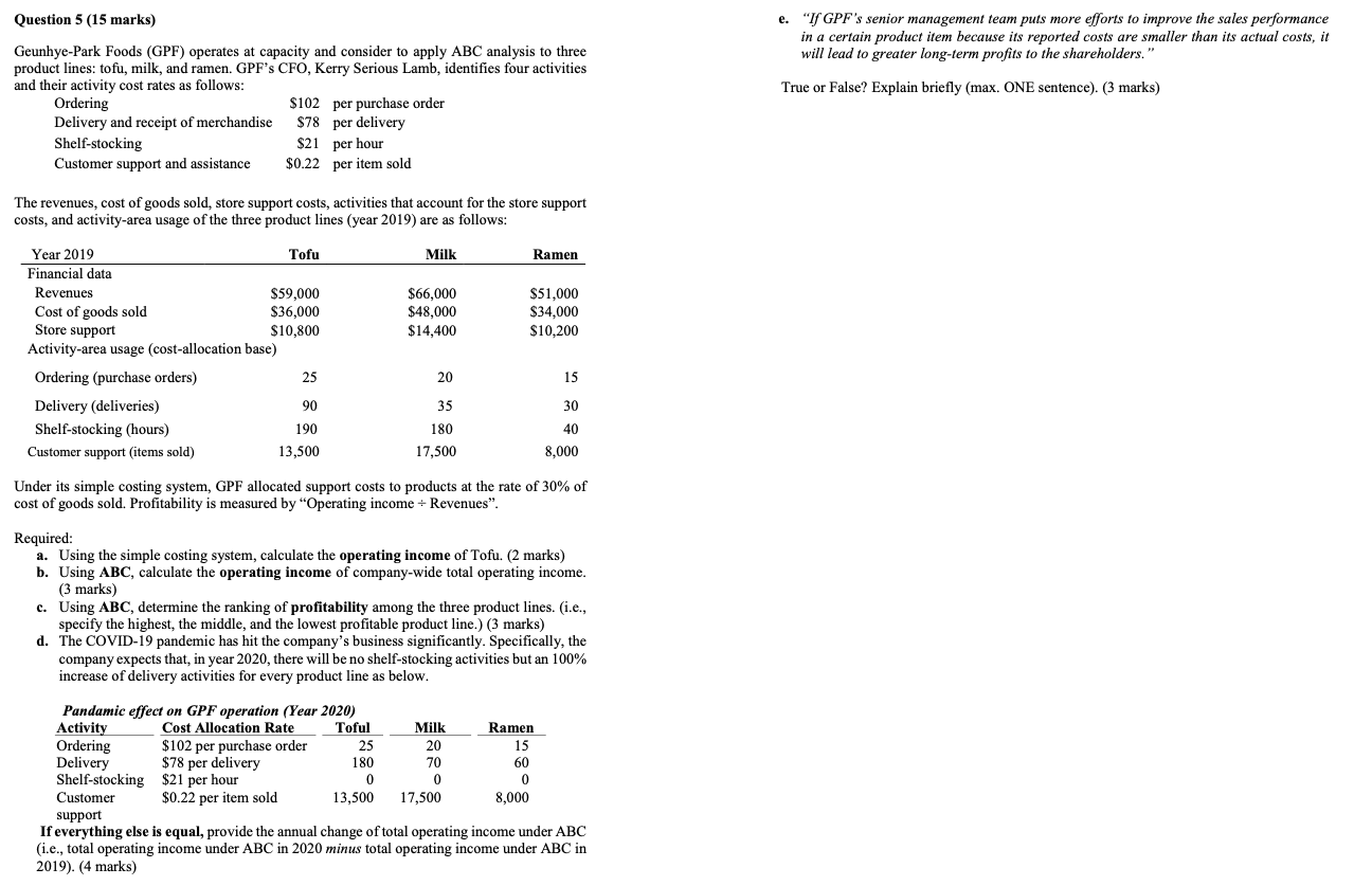  Question 5 (15 marks) e. "If GPF's senior management team puts