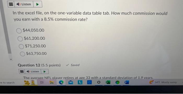  In the excel file, on the one-variable data table tab. How