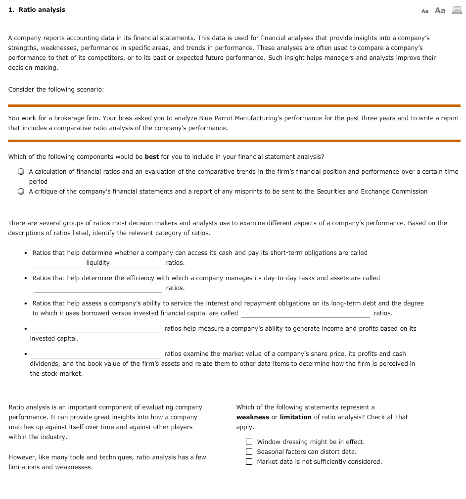  Ratio Analysis (Answer all , please don't skip any) Fill in