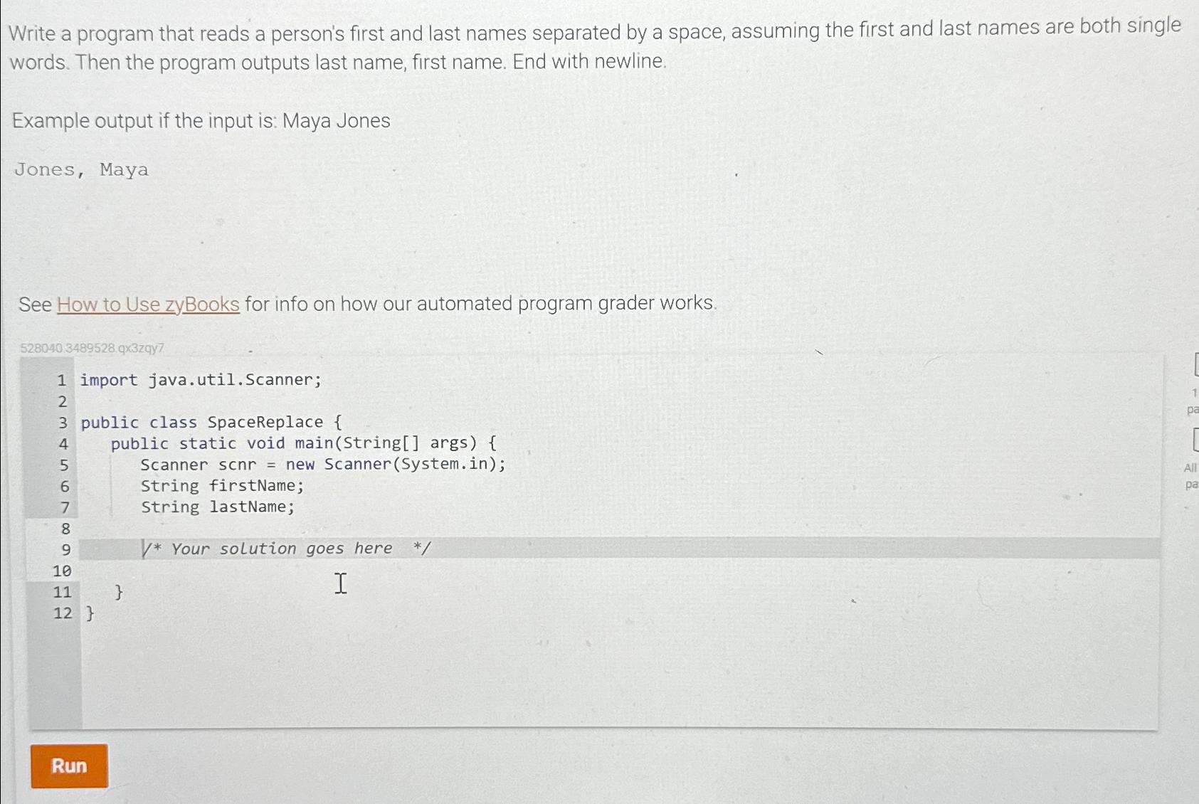  Write a program that reads a person's first and last names