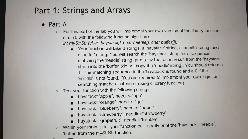  programming in c. please, need help Part 1: Strings and Arrays