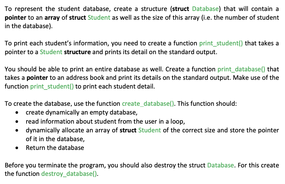student database. The header file student_record.h should contain: all function declarations used