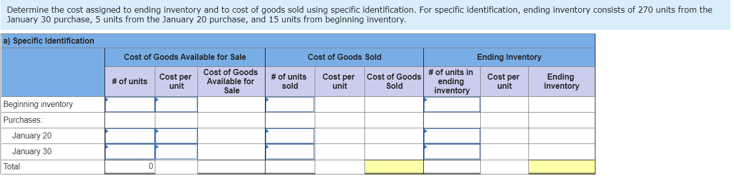 inventory consists of 270 units from the January 30 purchase, 5 units