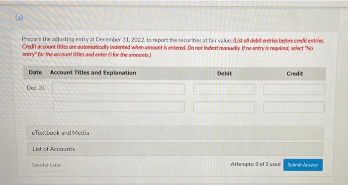 trading debt securities for Oriole, Inc. are as follows. Security Cost Fair