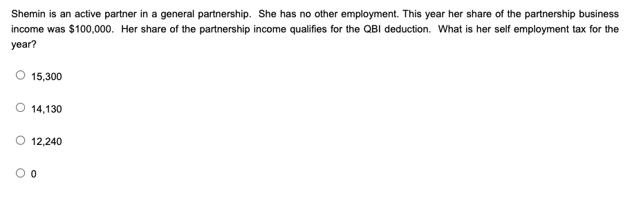 Shemin is an active partner in a general partnership. She has