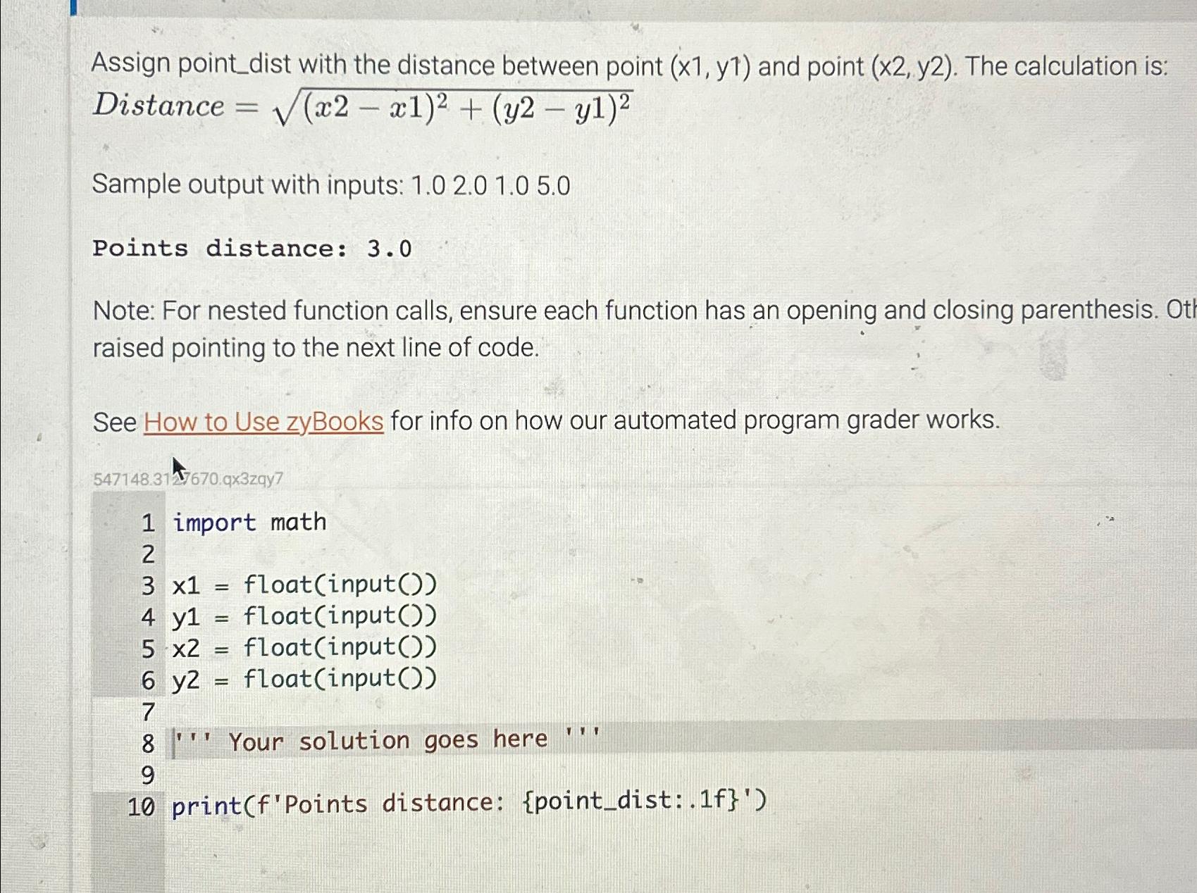  Assign point dist with the distance between point (x1,y1) and point
