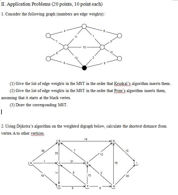 Application Problems (20 points, 10 point each) 1. (1) List of