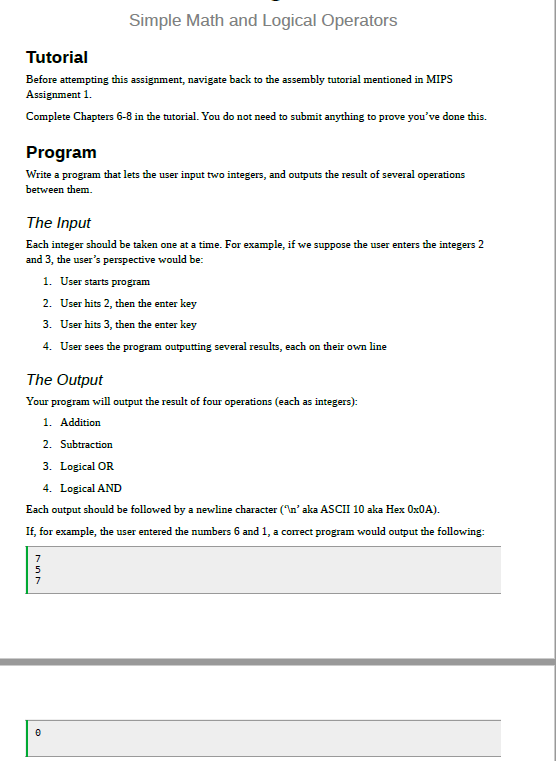  Simple Math and Logical Operators Tutorial Before attempting this assignment, navigate