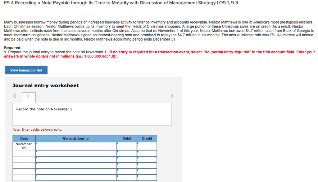  E9-4 Recording a Note Payable through Its Time to Maturity with