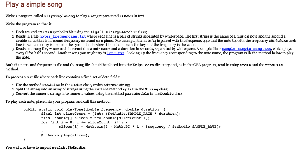  Play a simple song Write a program called Playsimplesong to play