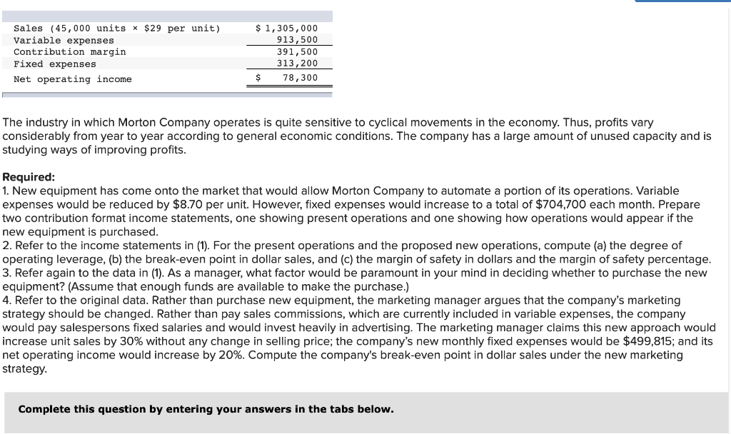  Sales (45,000 units x $29 per unit) Variable expenses Contribution margin