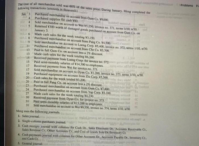 all merchandise sold was 60% of the sales price. During January, Meng