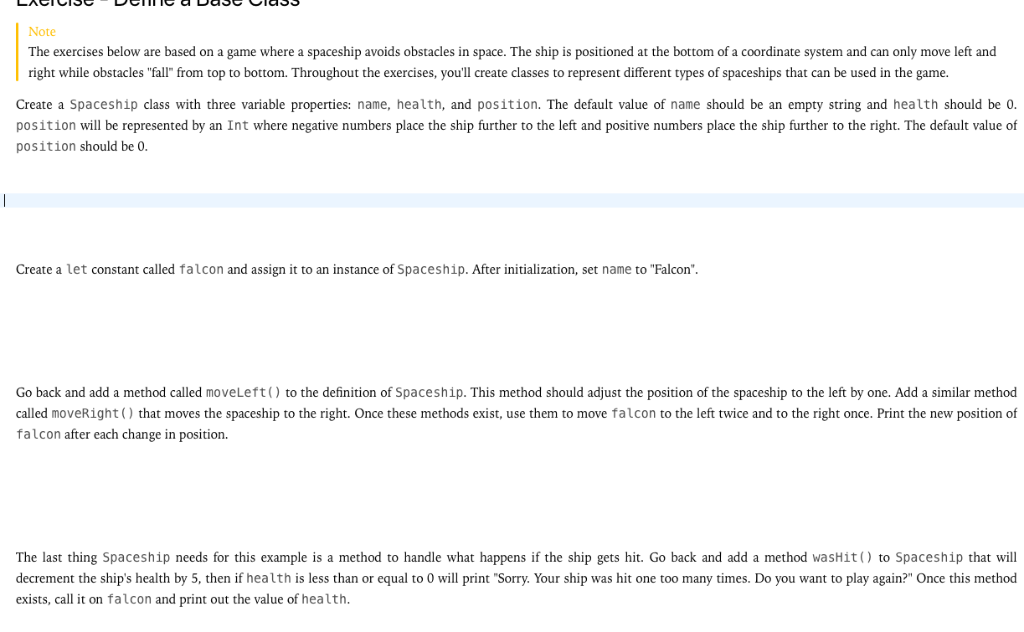 Exercise - Define a Base Class I need this solved in swift