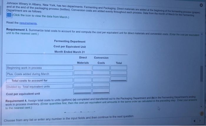 the packaging process (bottles). Conversion costs are added evenly throughout each process.