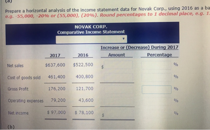 income statements of Novak Corp.. NOVAK CORP. Comparative Income Statement For the