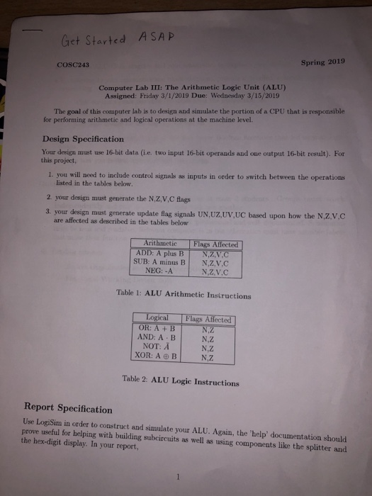  Get Started ASAP Spring 2019 COSC243 Computer Lab III: The Arithmetic