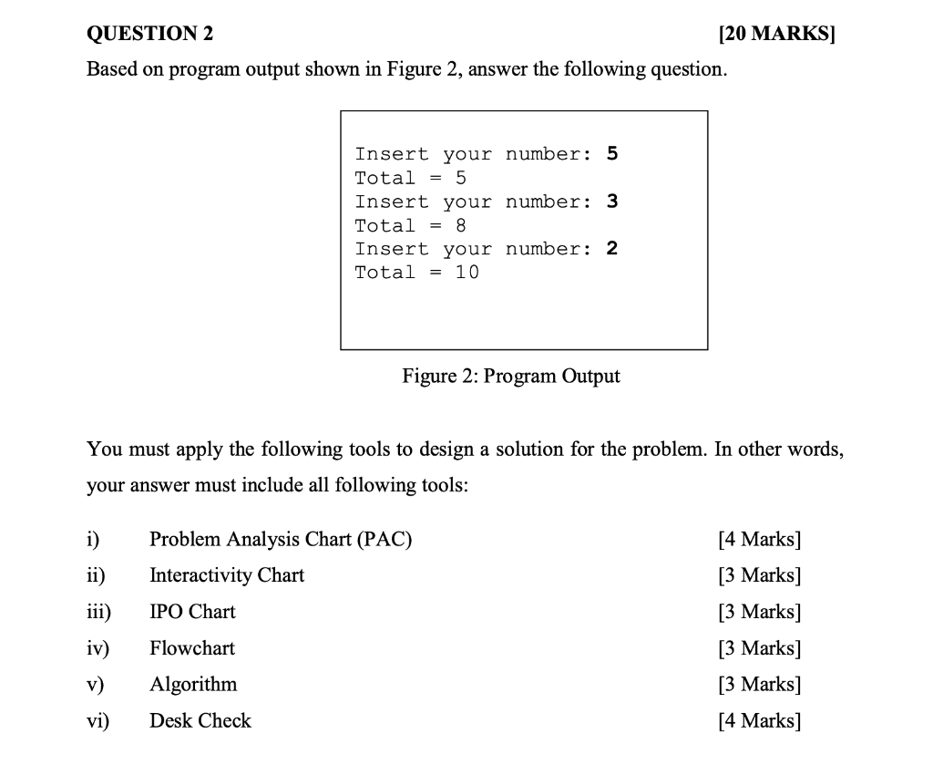 In Problem Solving QUESTION 2 [20 MARKS] Based on program output shown