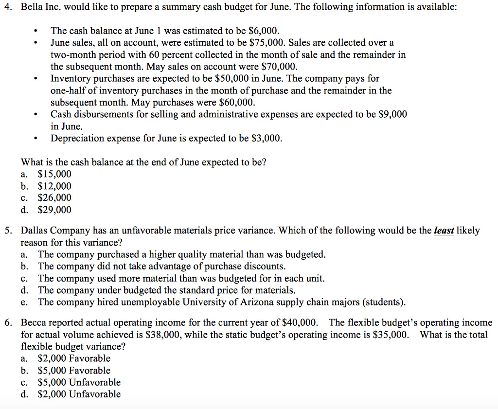 SHOW WORK PLEASE! Bella Inc. would like to prepare a summary cash