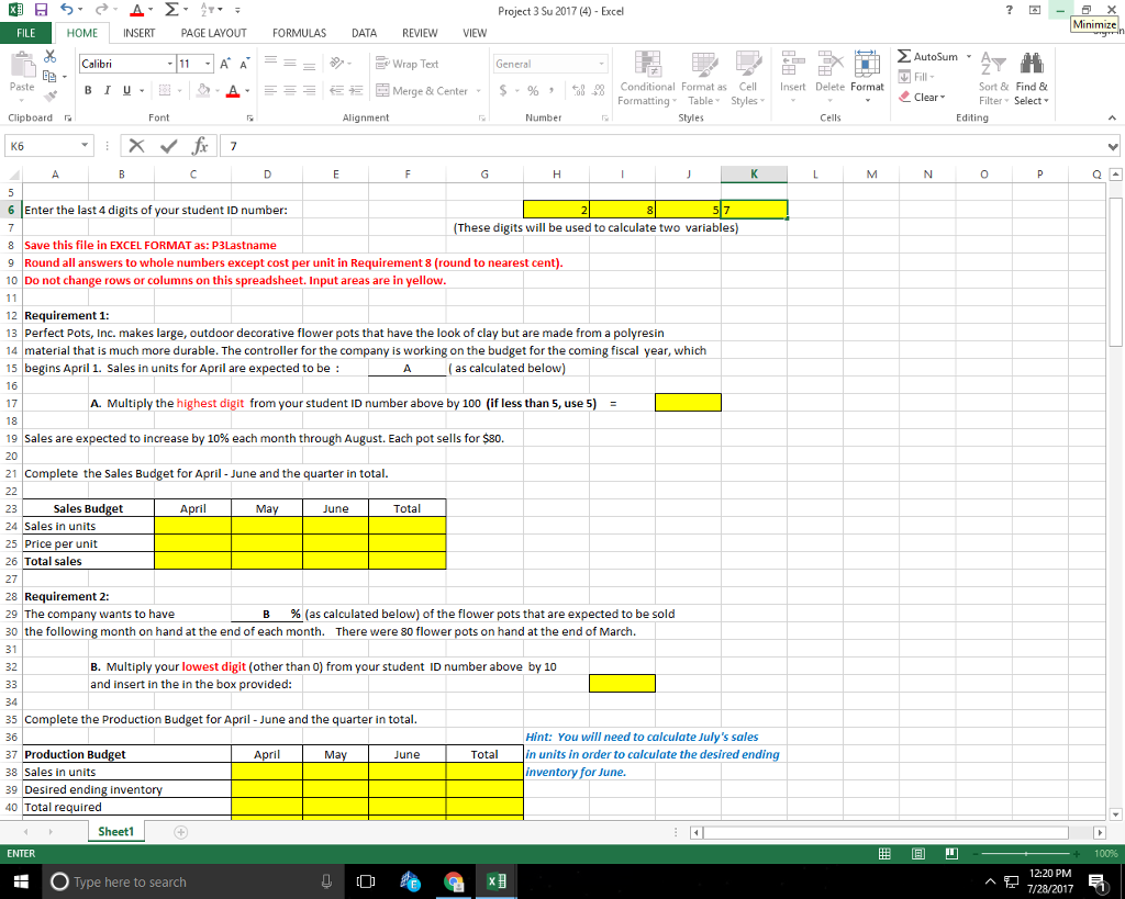  Project 3 Su 2017 (4) Excel Minimize FILE HOME INSERT PAGE
