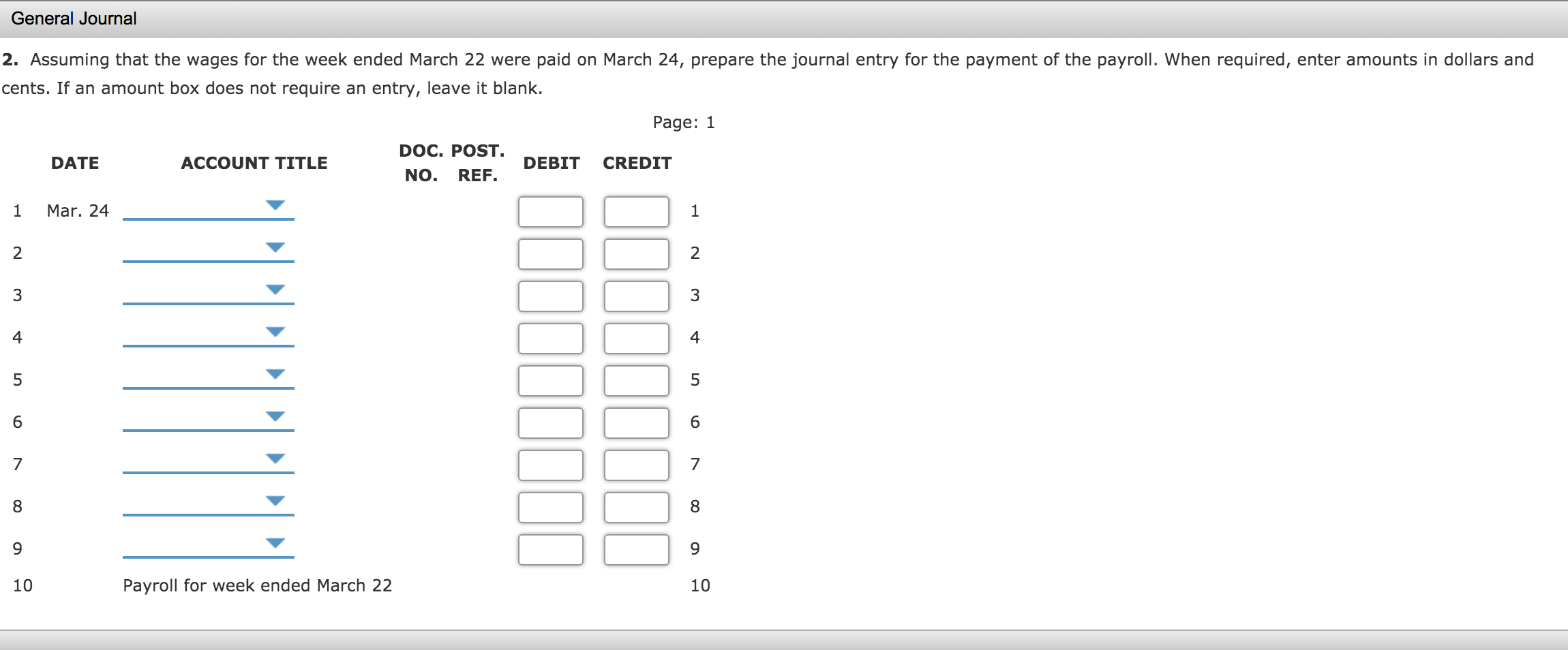 as in the Social Security column.) Total the amount columns. Round your