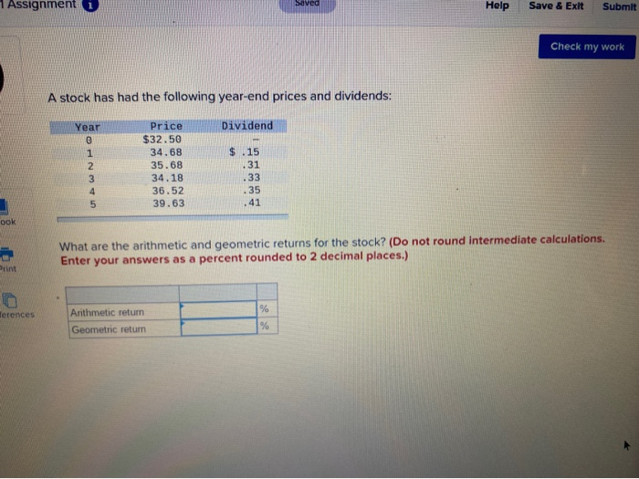  Assignment i Saved Help Save & Exit Submit Check my work