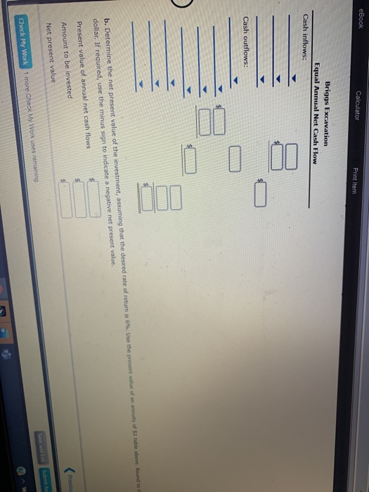 1) 2) eBook Calculator Print Item Net Present Value Method Annuity Year