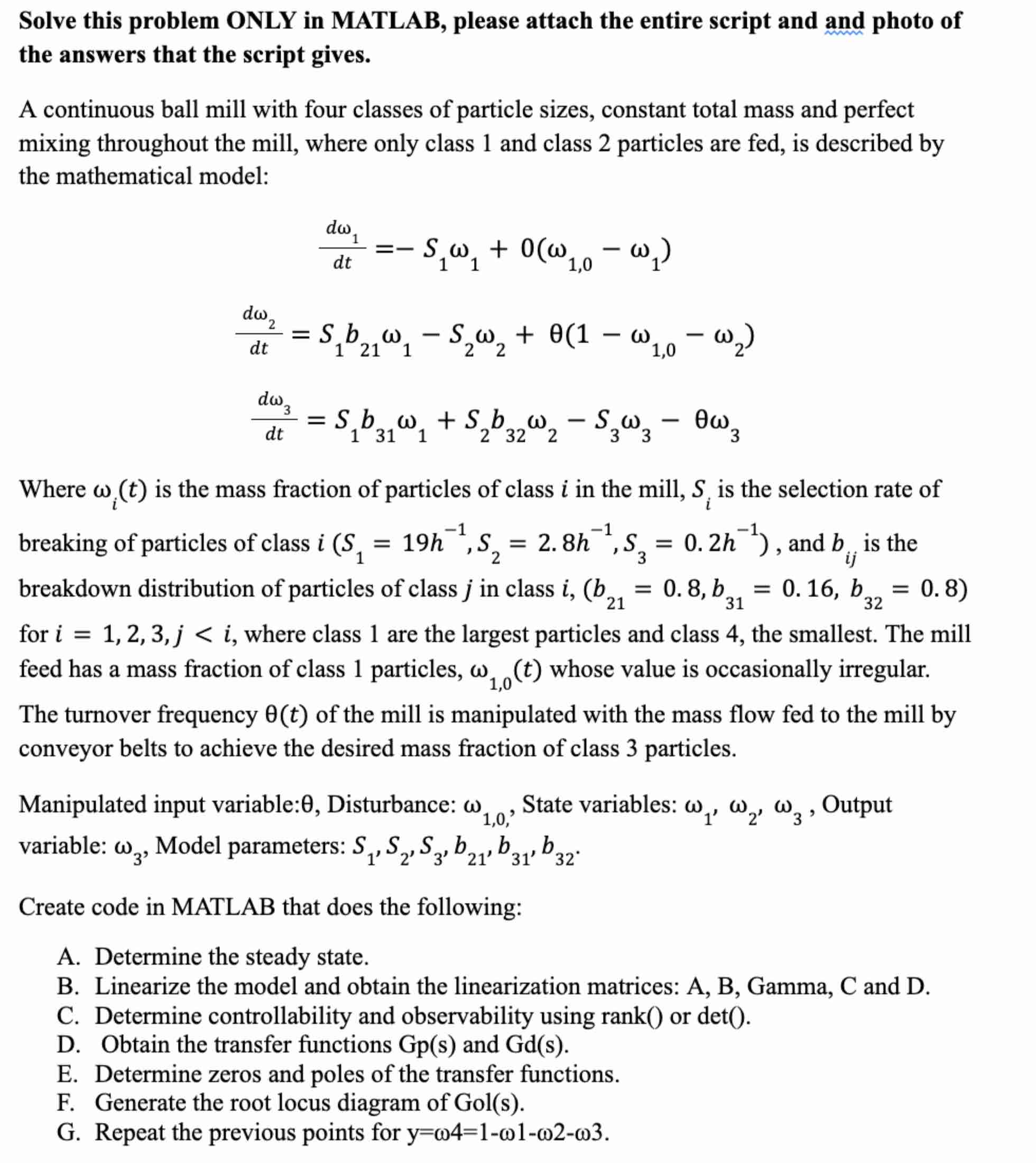  Solve this problem ONLY in MATLAB, please attach the entire script