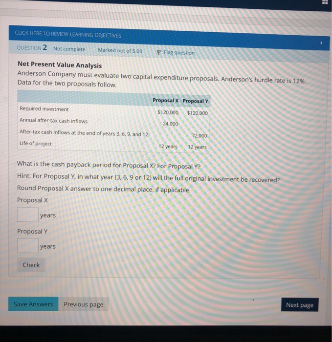  CLICK HERE TO REVIEW LEARNING OBJECTIVES QUESTION 2 Not complete Marked