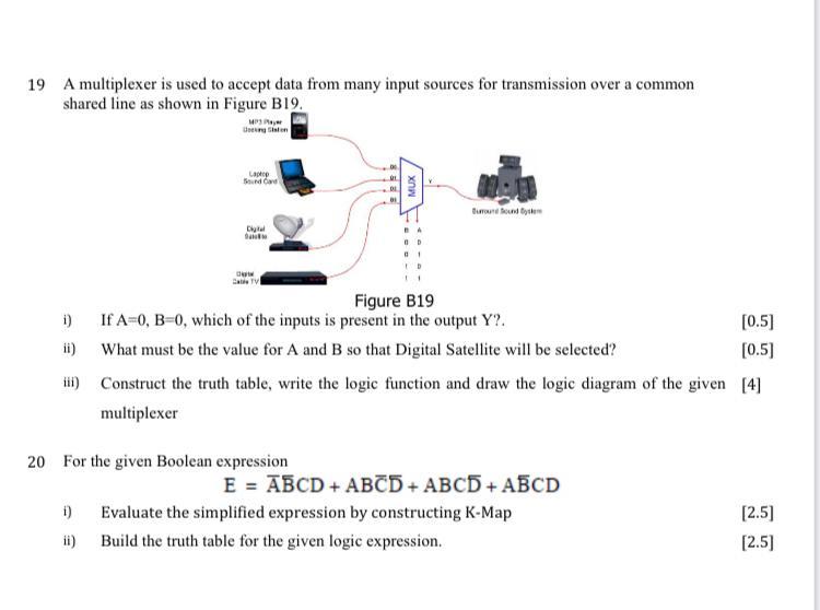19 A multiplexer is used to accept data from many input