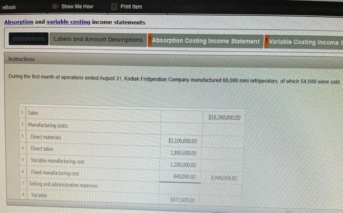  eBook Show Me How Print Item Absorption and variable costing income