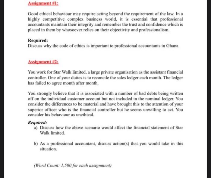  Assignment \#1: Good ethical behaviour may require acting beyond the requirement