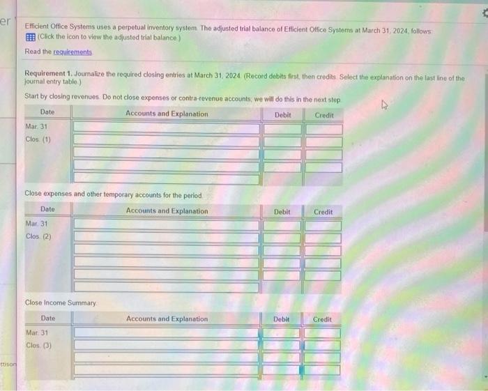  er Efficient Office Systems uses a perpetual inventory system The adjusted