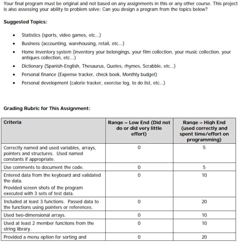  Your final program must be original and not based on any