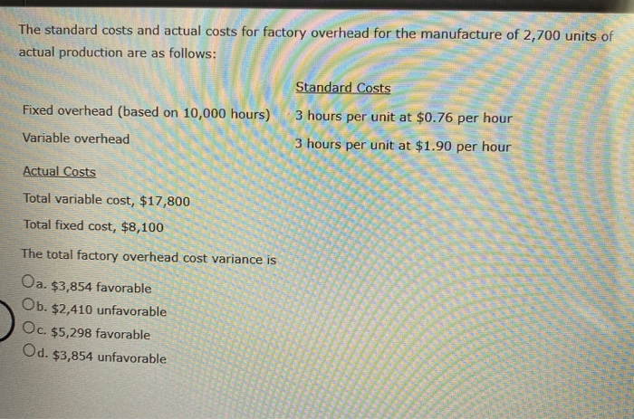 unit; direct labor, $12 per unit; and variable factory overhead, $16 per