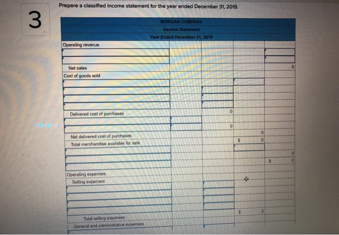 Morgan Company's worksheet for the year ended December 31, 2019. The expense