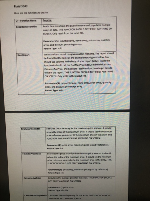 report. The program will use arrays and functions. You must use all