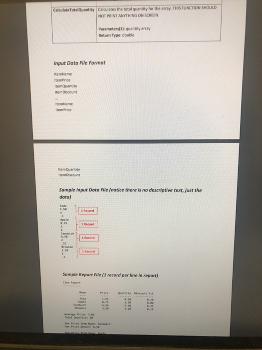 functions in your program, Your program should read data from an input