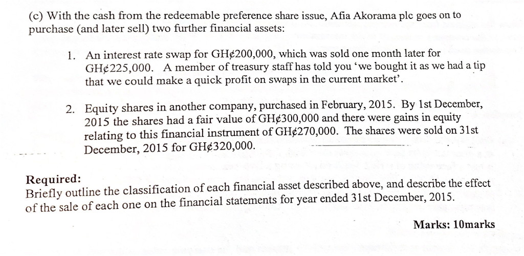 (c) With the cash from the redeemable preference share issue, Afia