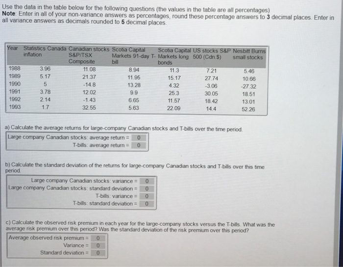  Use the data in the table below for the following questions