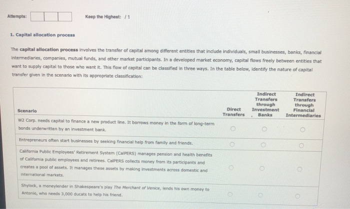  Attempts: Keep the Highest: 11 1. Capital allocation process The capital