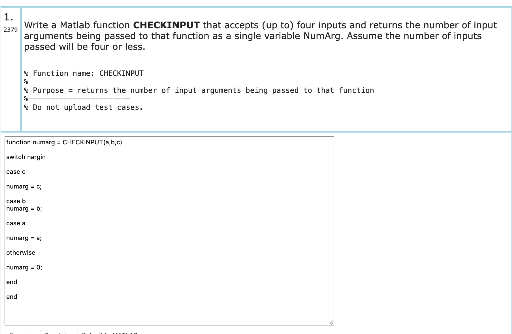  2379 Write a Matlab function CHECKINPUT that accepts (up to) four