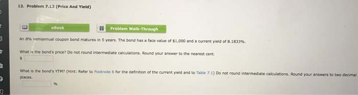  13. Problem 7.13 (Price And Yield) ebook H Problem Walkthrough An
