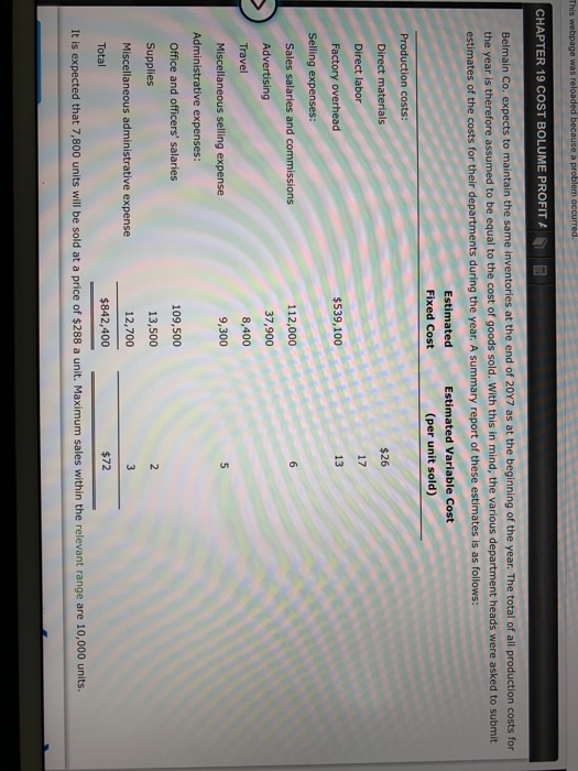  This webpage was reloaded because a problem occurred. CHAPTER 19 COST